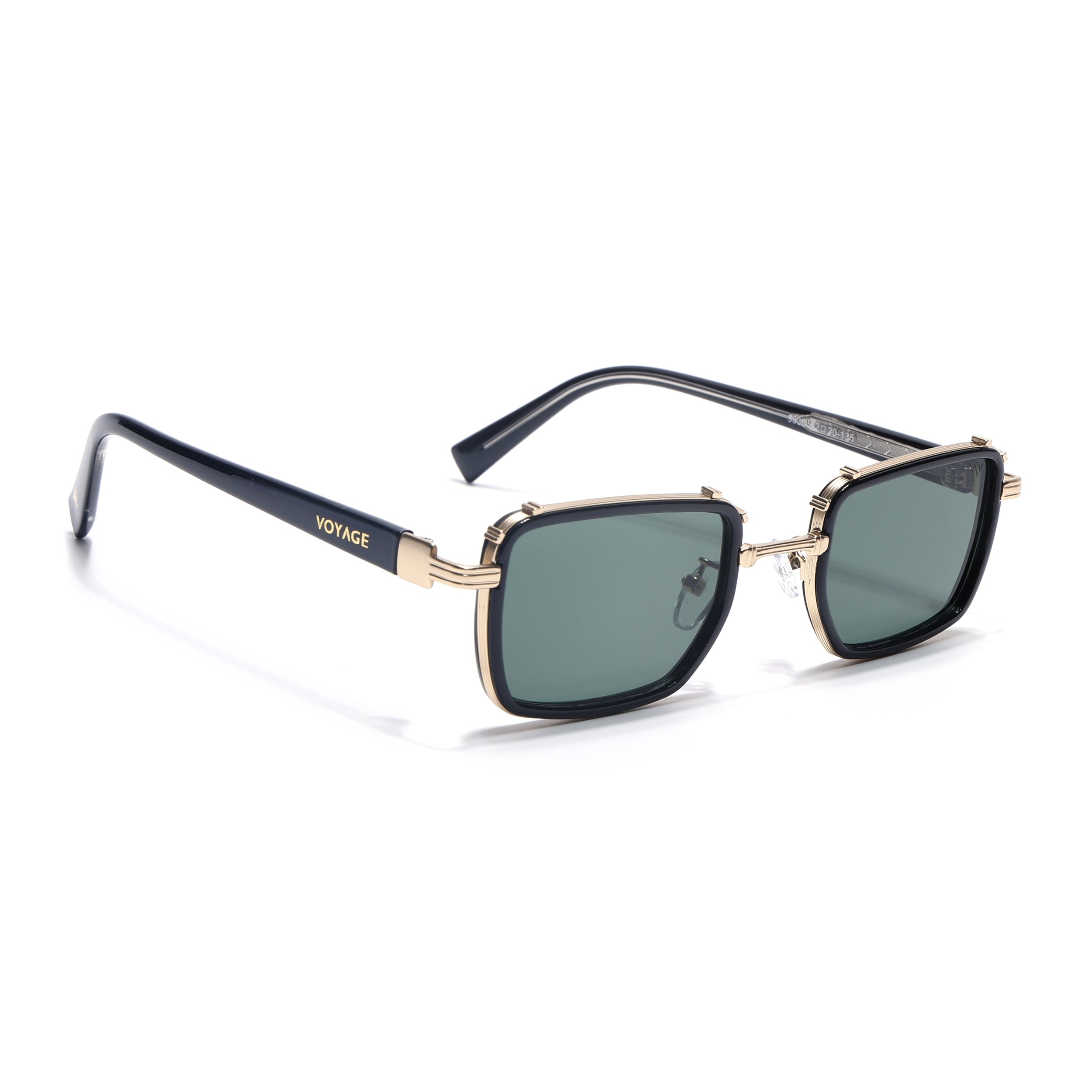 Square Sunglasses for Men & Women (Olive Lens | Golden & Black Frame - MG7055)