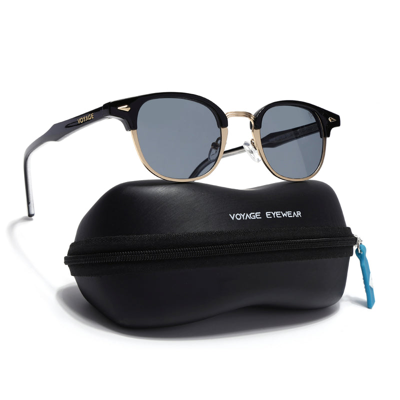 Skyline | Golden Half Rim Clubmaster Sunglasses | Grey Lens - MG7101