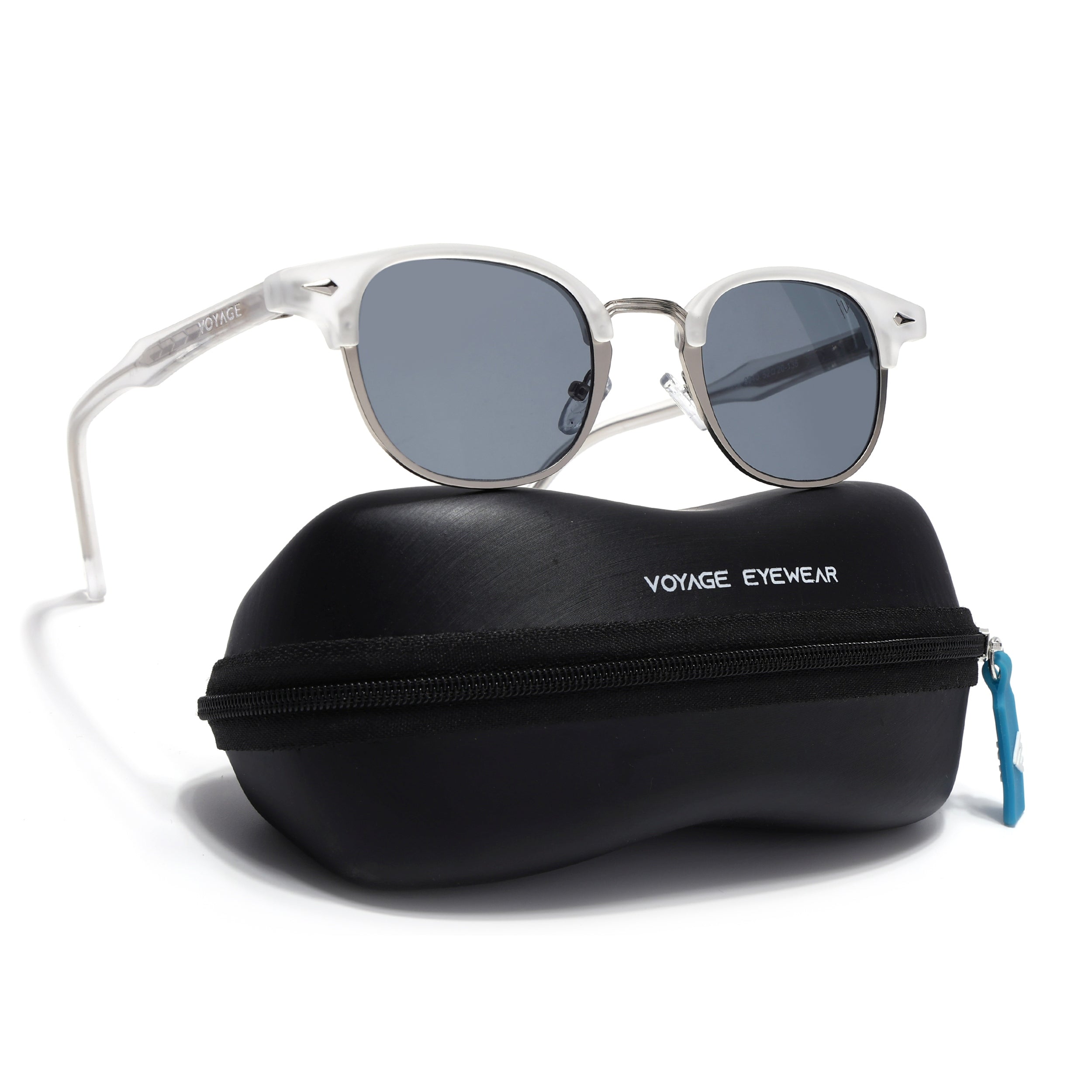 Skyline | Silver & Matt Grey Half Rim Clubmaster Sunglasses | Grey Lens - MG7102