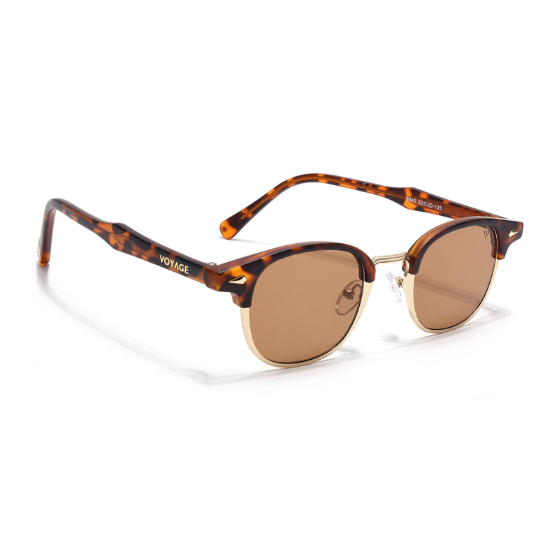 Skyline | Golden & Demi Brown Half Rim Clubmaster Sunglasses | Brown Lens - MG7103
