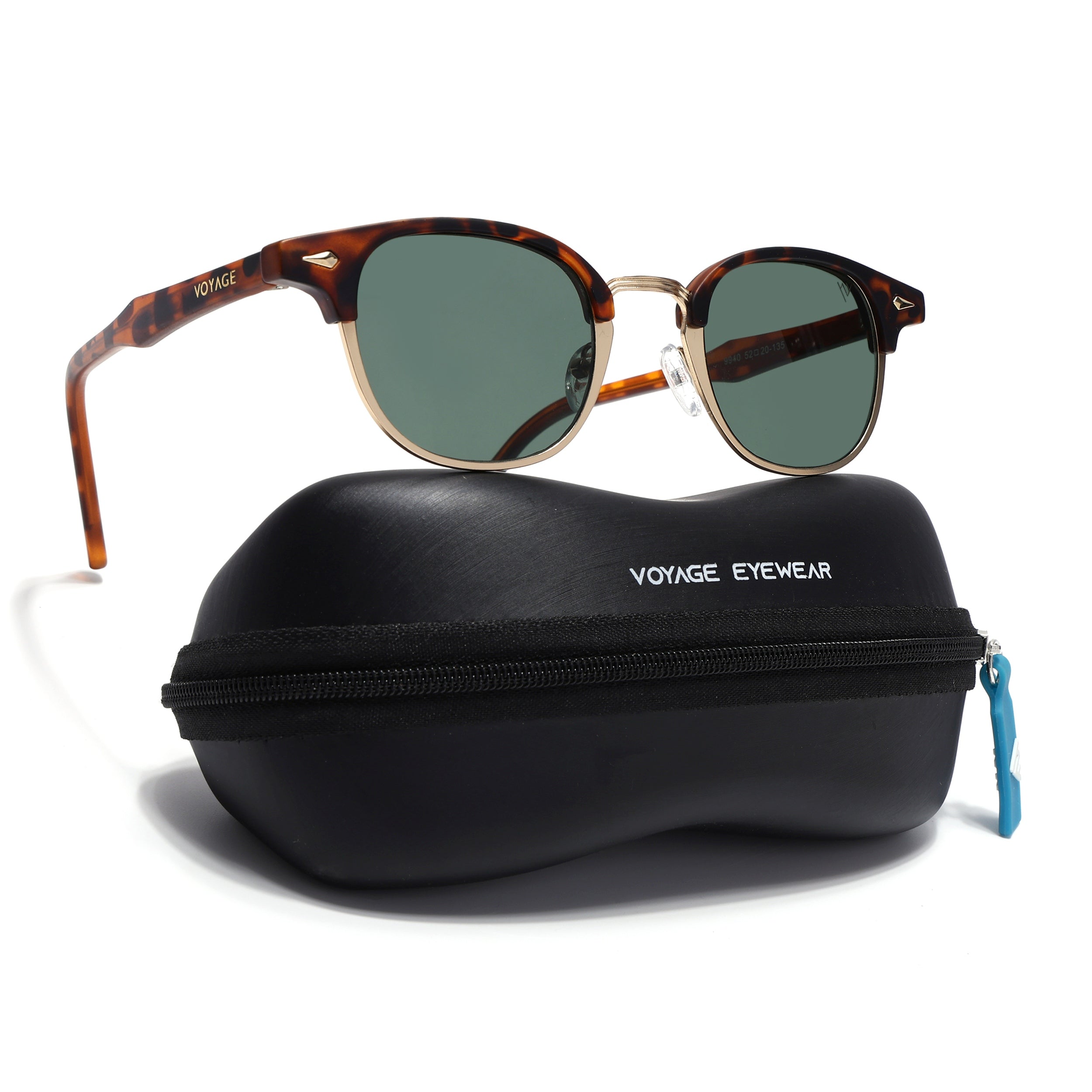 Skyline | Golden & Demi Brown Half Rim Clubmaster Sunglasses | Green Lens - MG7104