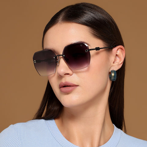 Oversize Sunglasses (Grey & Clear Lens | Rimless Frame - MG6021)