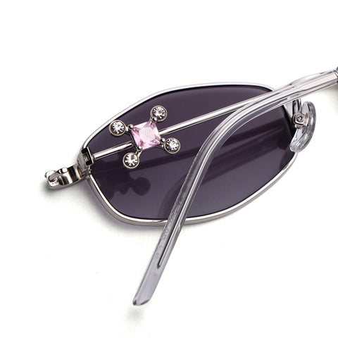 Hexagonal Sunglasses for Men & Women (Black Lens | Silver Frame - SLMG7777)