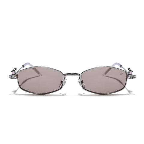 Hexagonal Sunglasses for Men & Women (Brown Lens | Silver Frame - SLMG7778)