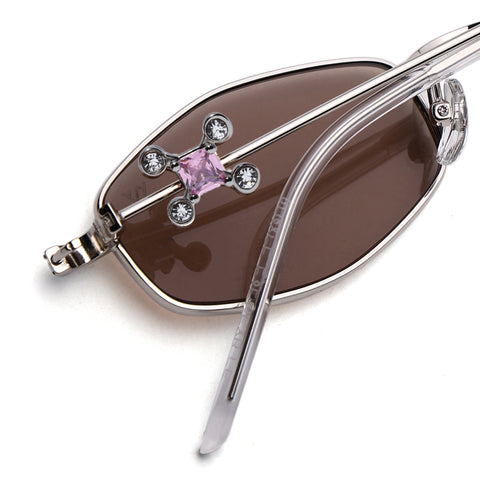 Hexagonal Sunglasses for Men & Women (Brown Lens | Silver Frame - SLMG7778)