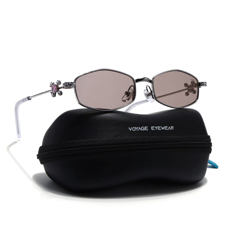 Hexagonal Sunglasses for Men & Women (Brown Lens | Silver Frame - SLMG7778)