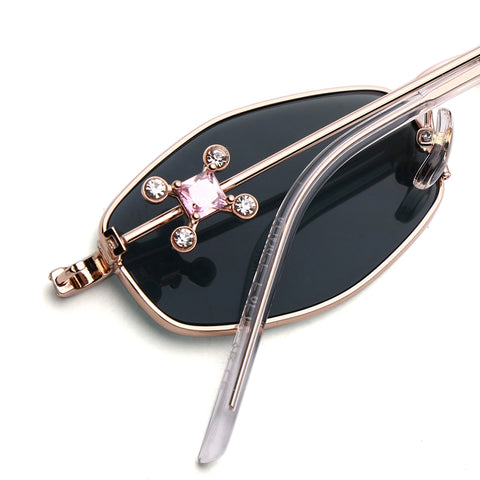 Hexagonal Sunglasses for Men & Women (Green Lens | Rose Gold Frame - SLMG7779)