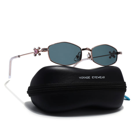 Hexagonal Sunglasses for Men & Women (Green Lens | Rose Gold Frame - SLMG7779)