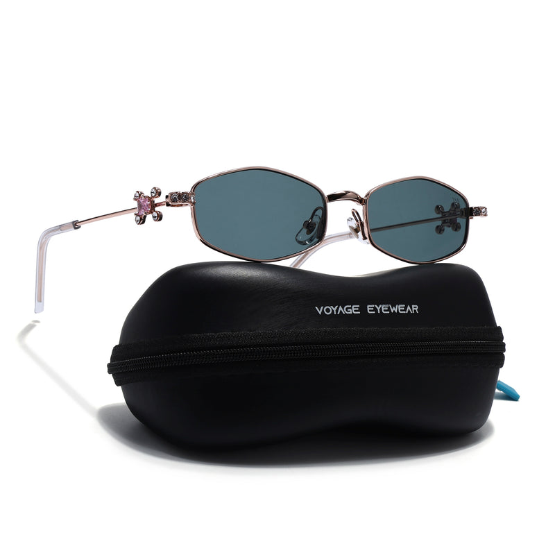 Hexagonal Sunglasses for Men & Women (Green Lens | Rose Gold Frame - SLMG7779)