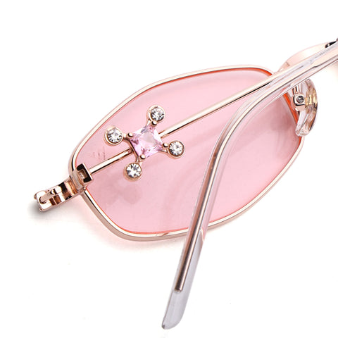 Hexagonal Sunglasses for Men & Women (Pink Lens | Rose Gold Frame - SLMG7780)