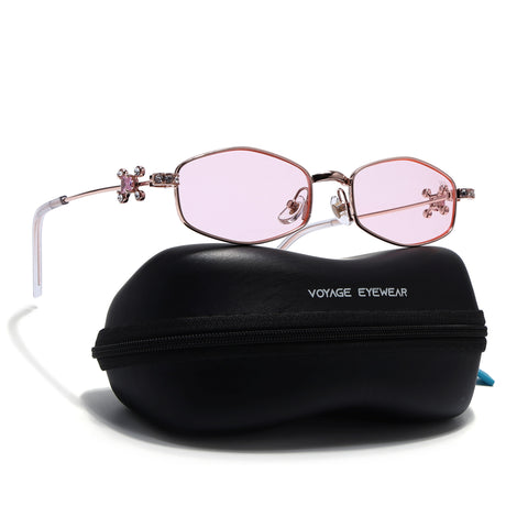 Hexagonal Sunglasses for Men & Women (Pink Lens | Rose Gold Frame - SLMG7780)