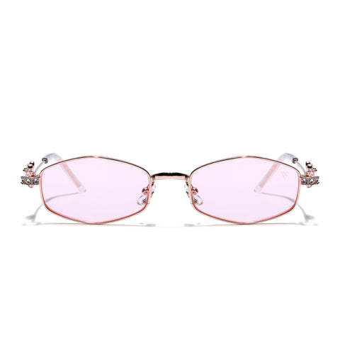Hexagonal Sunglasses for Men & Women (Pink Lens | Rose Gold Frame - SLMG7780)