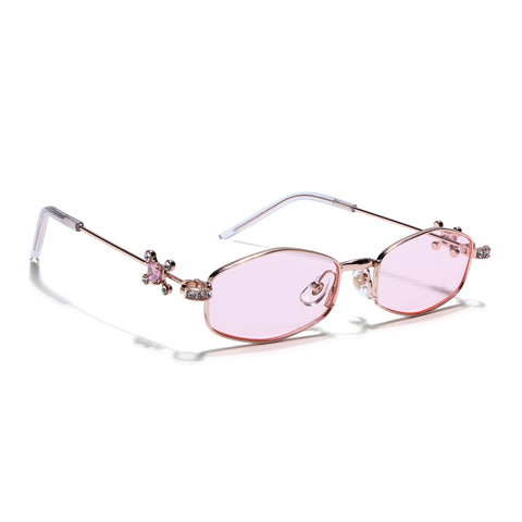 Hexagonal Sunglasses for Men & Women (Pink Lens | Rose Gold Frame - SLMG7780)