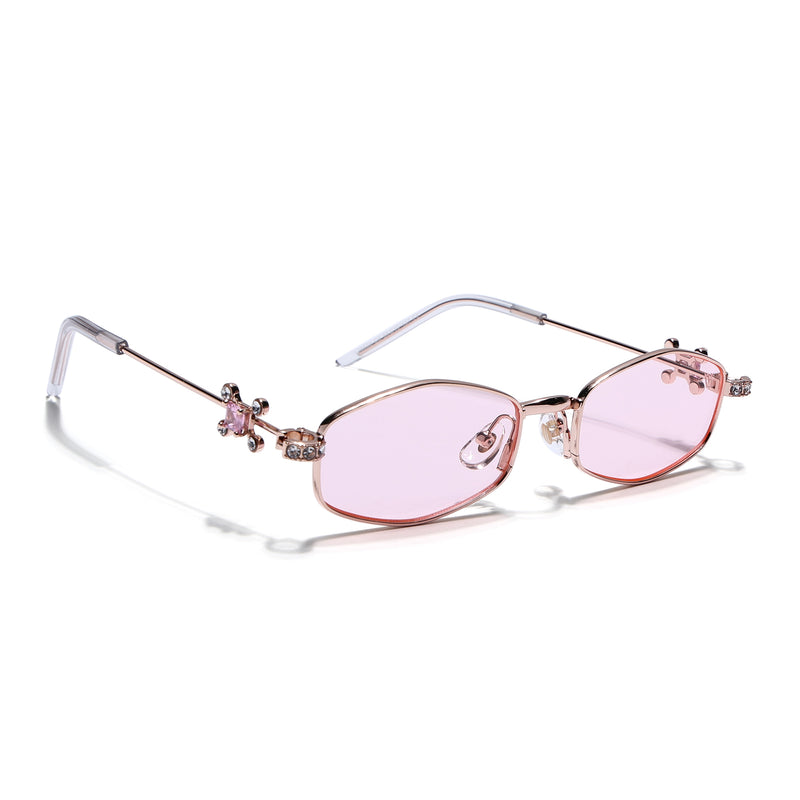 Hexagonal Sunglasses for Men & Women (Pink Lens | Rose Gold Frame - SLMG7780)