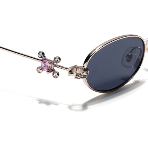 Oval Sunglasses for Men & Women (Black Lens | Golden Frame - SLMG7781)