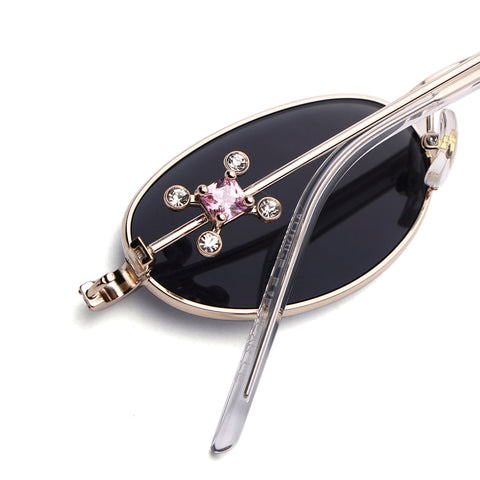 Oval Sunglasses for Men & Women (Black Lens | Golden Frame - SLMG7781)