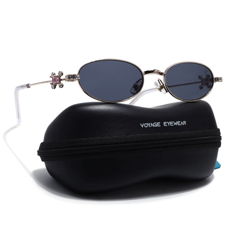 Oval Sunglasses for Men & Women (Black Lens | Golden Frame - SLMG7781)