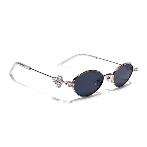 Oval Sunglasses for Men & Women (Black Lens | Golden Frame - SLMG7782)