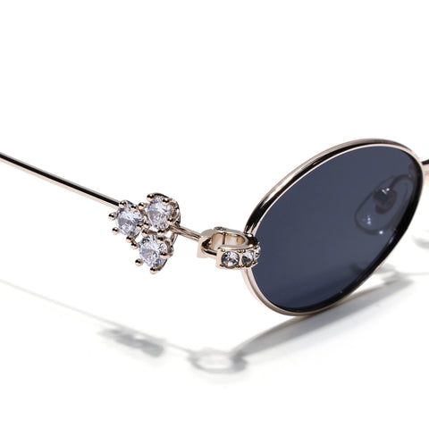 Oval Sunglasses for Men & Women (Black Lens | Golden Frame - SLMG7782)