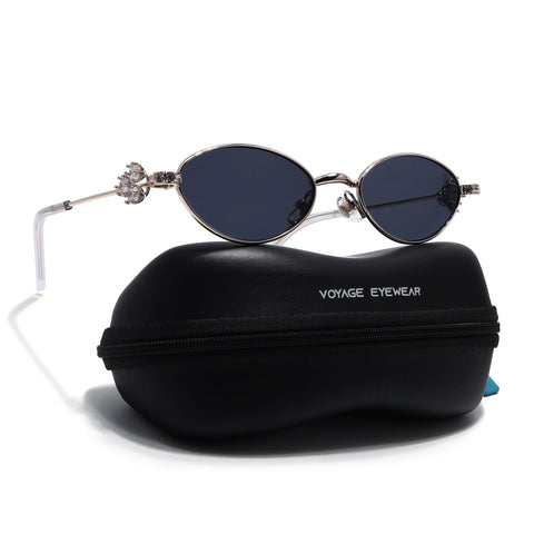 Oval Sunglasses for Men & Women (Black Lens | Golden Frame - SLMG7782)