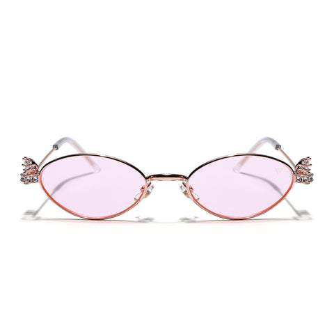 Oval Sunglasses for Men & Women (Pink Lens | Golden Frame - SLMG7783)