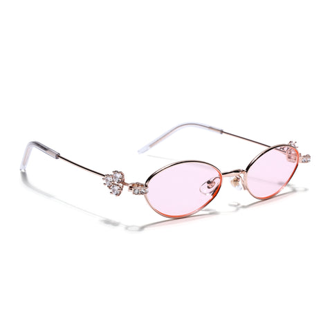 Oval Sunglasses for Men & Women (Pink Lens | Golden Frame - SLMG7783)