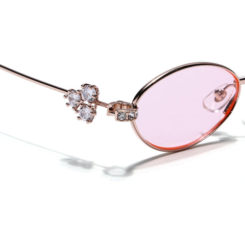 Oval Sunglasses for Men & Women (Pink Lens | Golden Frame - SLMG7783)