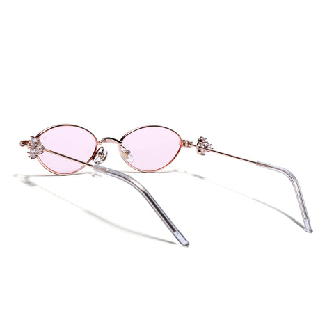 Oval Sunglasses for Men & Women (Pink Lens | Golden Frame - SLMG7783)