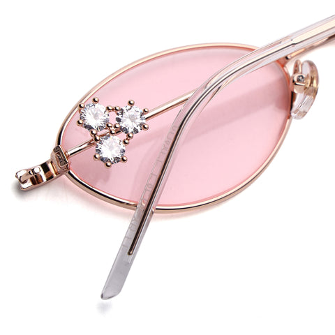 Oval Sunglasses for Men & Women (Pink Lens | Golden Frame - SLMG7783)