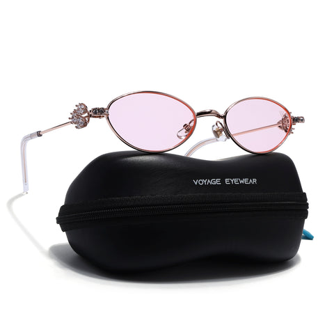 Oval Sunglasses for Men & Women (Pink Lens | Golden Frame - SLMG7783)