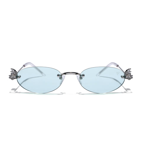 Oval Sunglasses for Men & Women (Green Lens | Silver Frame - SLMG7784)