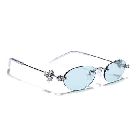 Oval Sunglasses for Men & Women (Green Lens | Silver Frame - SLMG7784)