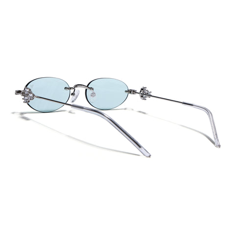 Oval Sunglasses for Men & Women (Green Lens | Silver Frame - SLMG7784)