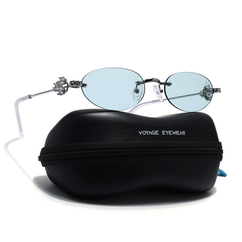 Oval Sunglasses for Men & Women (Green Lens | Silver Frame - SLMG7784)