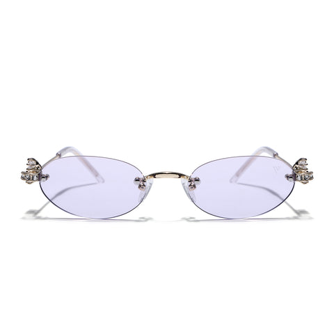 Oval Sunglasses for Men & Women (Purple Lens | Golden Frame - SLMG7785)