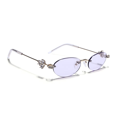Oval Sunglasses for Men & Women (Purple Lens | Golden Frame - SLMG7785)