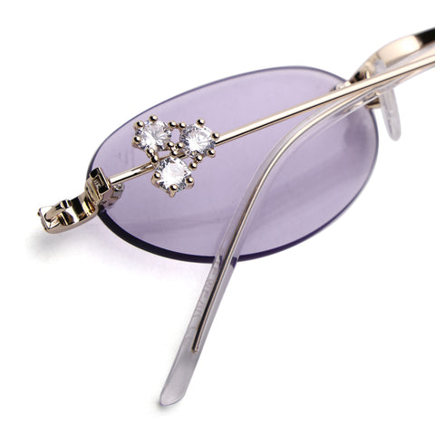 Oval Sunglasses for Men & Women (Purple Lens | Golden Frame - SLMG7785)