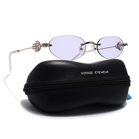 Oval Sunglasses for Men & Women (Purple Lens | Golden Frame - SLMG7785)