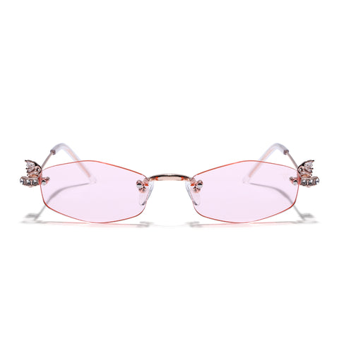 Hexagonal Sunglasses for Men & Women (Pink Lens | Golden Frame - SLMG7790)