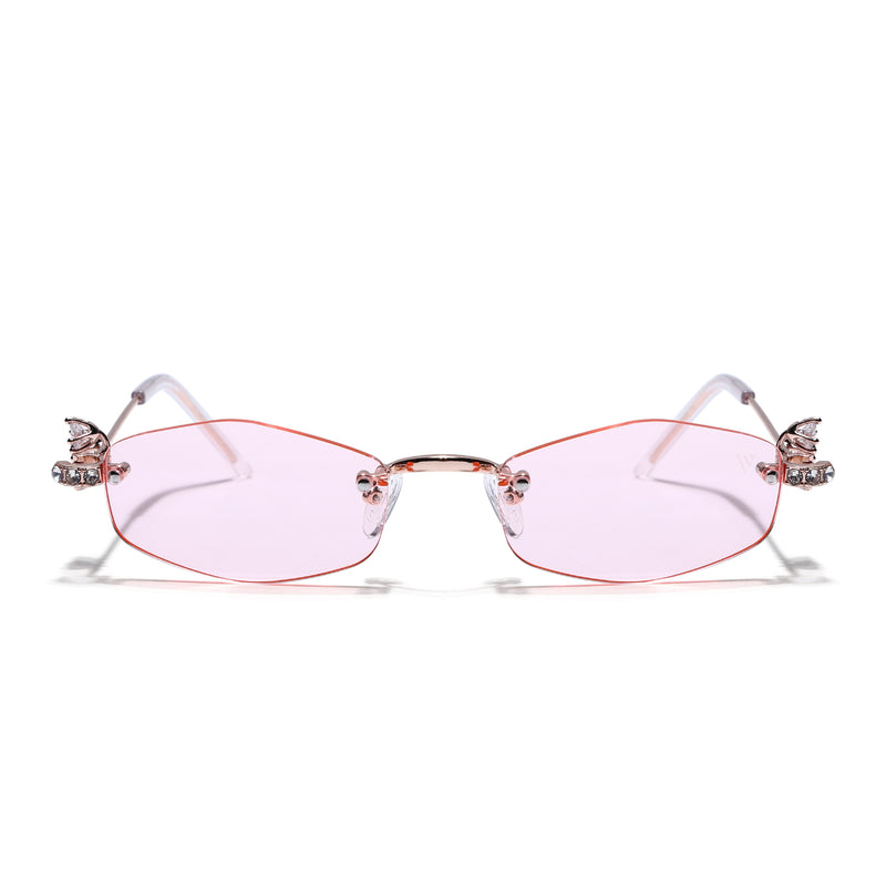 Hexagonal Sunglasses for Men & Women (Pink Lens | Golden Frame - SLMG7790)