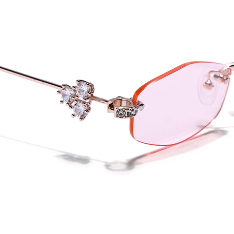 Hexagonal Sunglasses for Men & Women (Pink Lens | Golden Frame - SLMG7790)