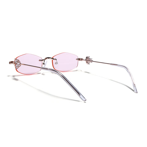 Hexagonal Sunglasses for Men & Women (Pink Lens | Golden Frame - SLMG7790)