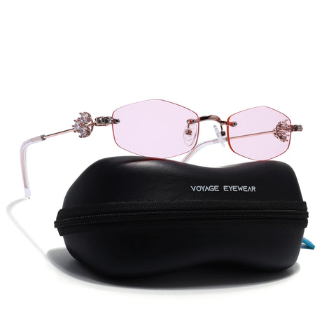 Hexagonal Sunglasses for Men & Women (Pink Lens | Golden Frame - SLMG7790)