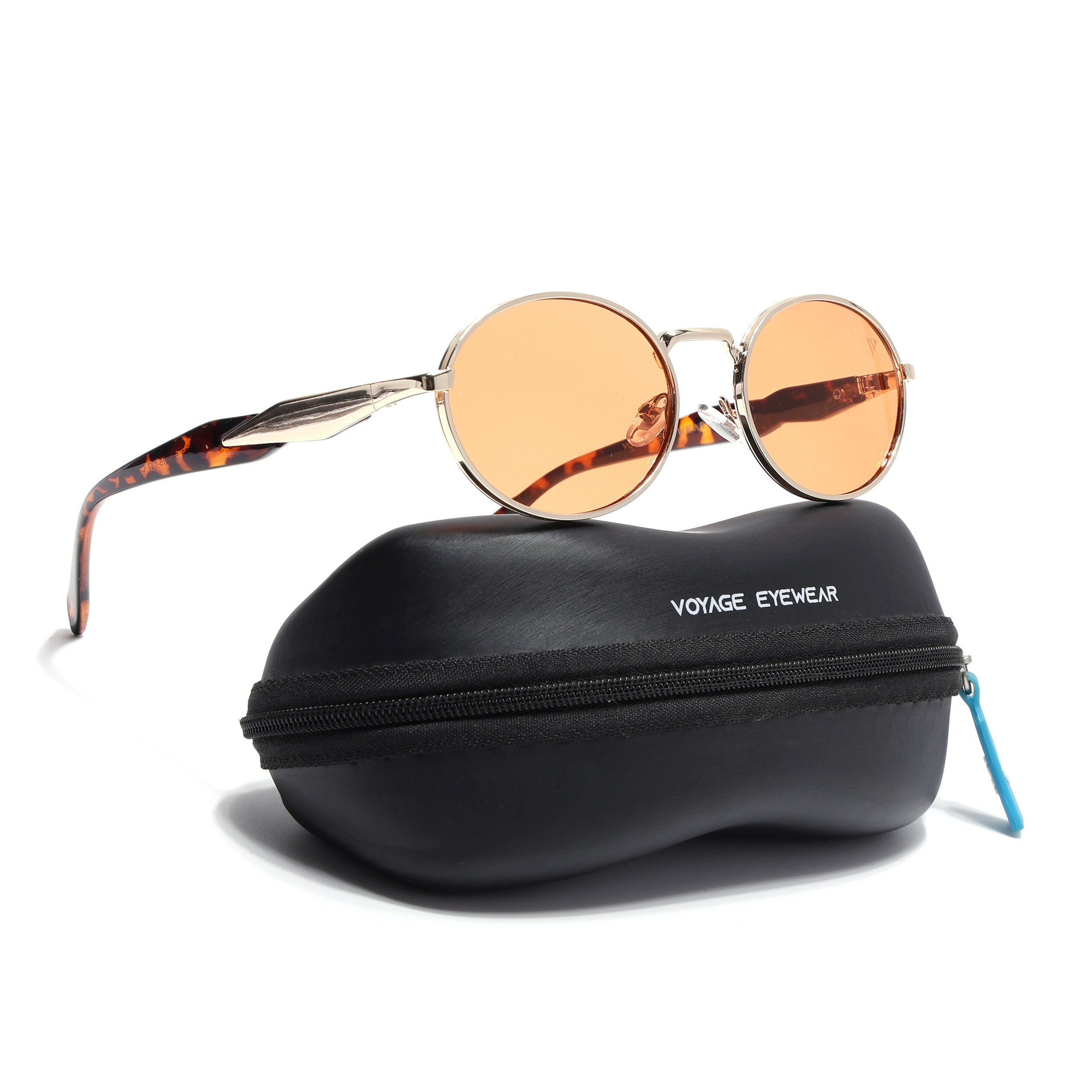 Oval Sunglasses for Men & Women (Orange Lens | Golden Frame - MG6890)