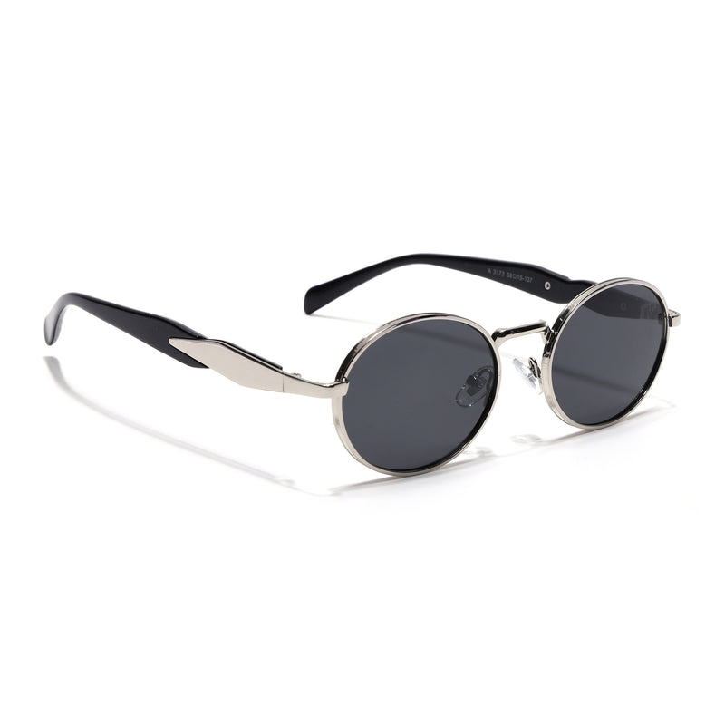 Celeste | Silver Oval Sunglasses | Black Lens - MG7376