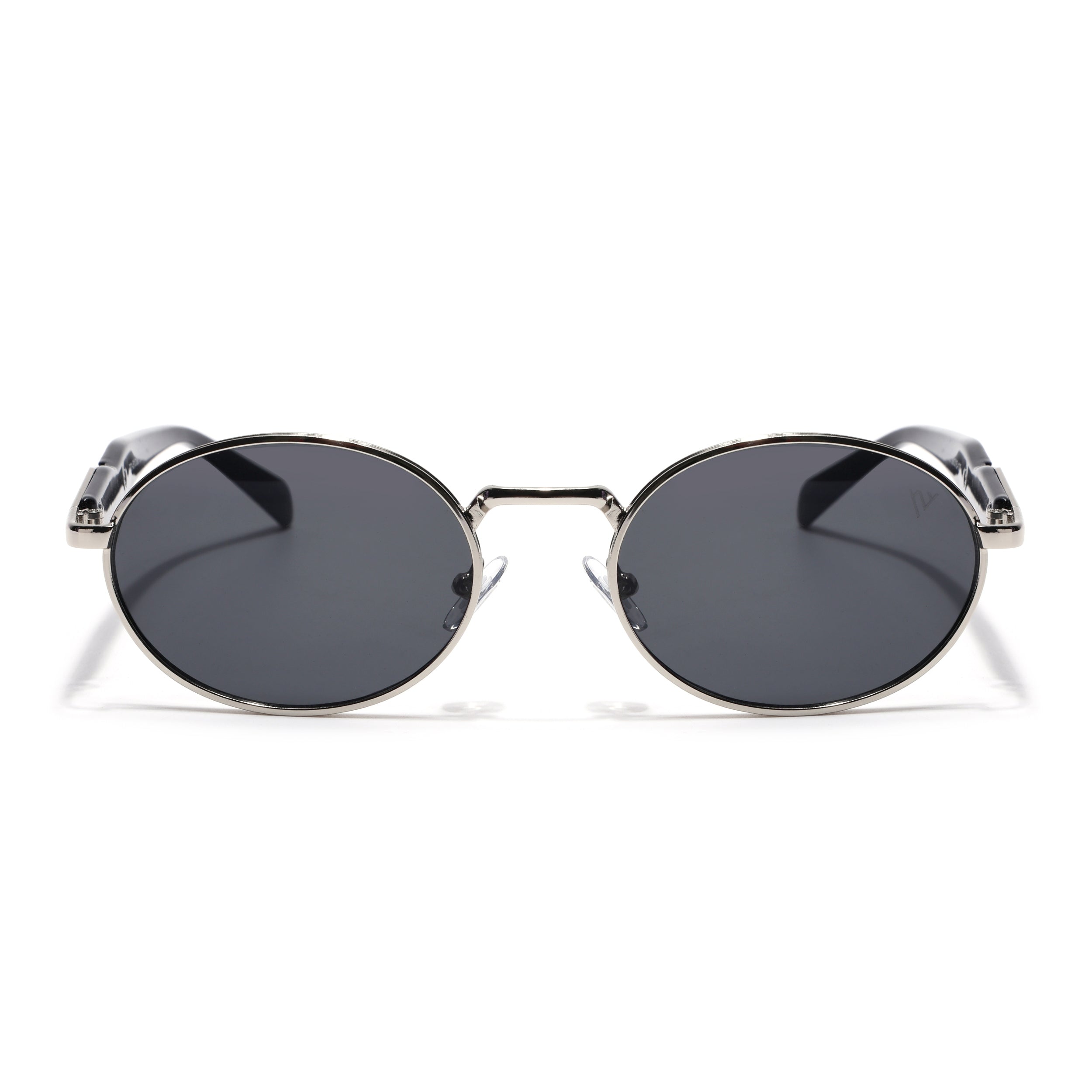 Celeste | Silver Oval Sunglasses | Black Lens - MG7376