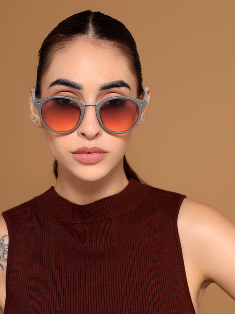 Round Sunglasses for Women (Grey & Pink Lens | Grey Frame - MG7249)