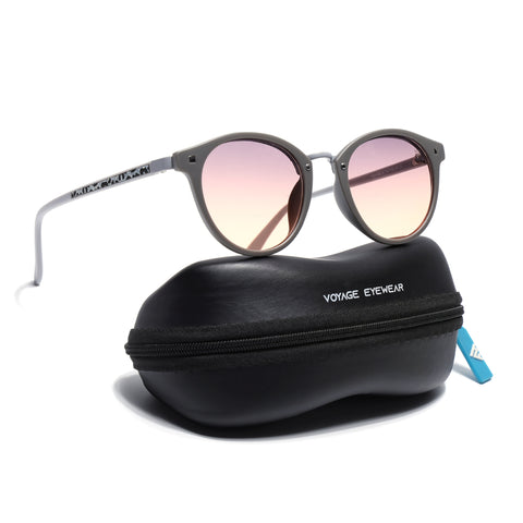 Round Sunglasses for Women (Grey & Pink Lens | Grey Frame - MG7249)