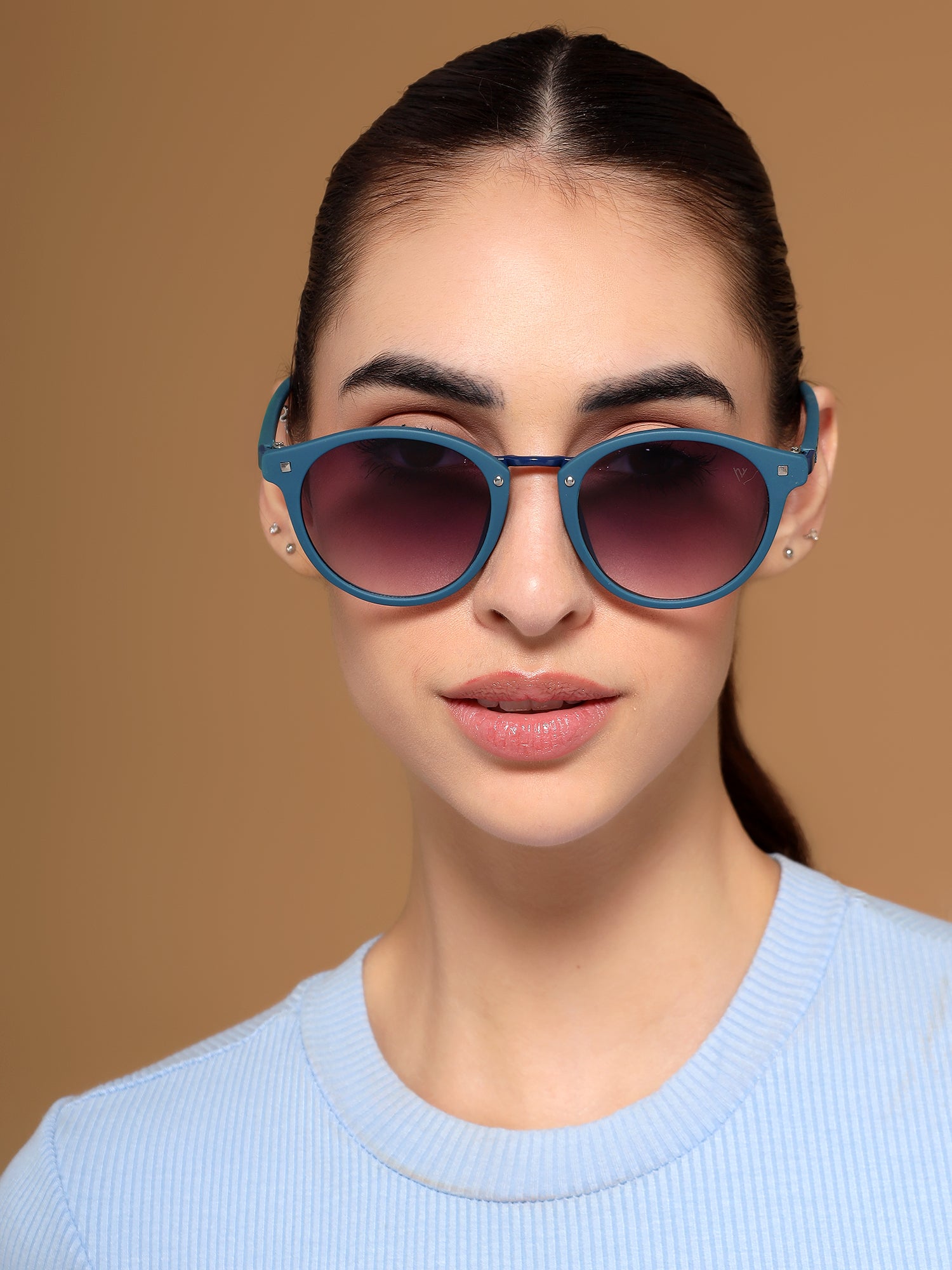 Round Sunglasses for Women (Grey & Clear Lens | Blue Frame - MG7250)