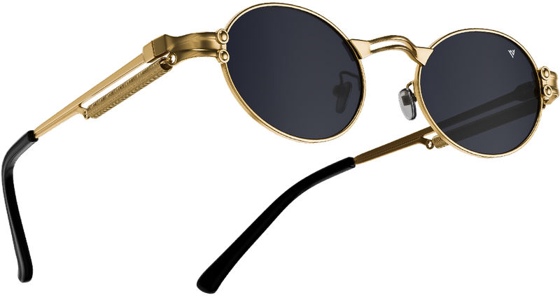 Bob | Golden Oval Sunglasses | Black Lens - MG5182